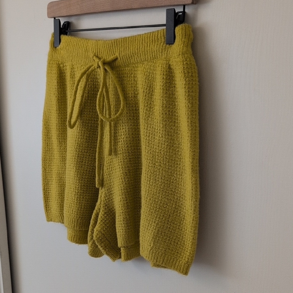 Anthropologie Saturday Sunday Womens Small Brenna Waffle Knit Shorts Yellow Cozy - Picture 3 of 6
